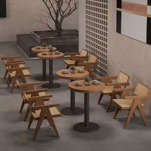 Sedia da Pranzo Moderna Stile Mid-Century, Comoda Poltrona con Dettagli in Rattan per Esterni, Camera da Letto, Soggiorno o Terrazza - Product Image 6