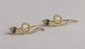 925 Sterling <b>Silver</b> Gold Plated Snake Sapphire Gemstone Dainty Minimalist <b>Earrings</b> For Women - Product Image 4