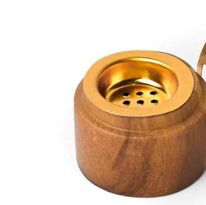 Minimalist Gold Metal Bakhoor Burner with Natural Wood Base Cylindrical Incense Censer for Oud Resin and Frankincense - Product Image 5