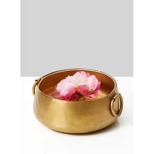 Round <b>Ceramic</b> Eco-Friendly American Style Serving Bowl Solid Gold Color Minimalist Design Handmade Decorative Dish - Product Image 2