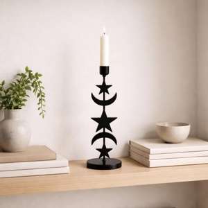 Decoración de pared de metal negro con diseño de estrella y luna para el hogar moderno, dormitorio, sala de estar y estilo interior espiritual de la India. - Product Image 1