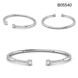 <b>Solid</b> 18k White <b>Gold</b> Natural Brilliant Cut Diamond Open Cuff <b>Bangle</b> Thin Pave Setting Classic Elegant Fine Jewelry Women 24PC - Product Image 5