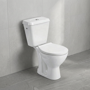 Inodoro de Cerámica Moderno de Dos Piezas, Alargado, Blanco, Estándar Internacional Legend, sin Borde, para Baño - Product Image 2