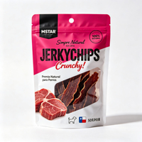Sachets personnalisés refermables avec fermeture éclair et fentes de déchirement pour viande séchée, avec fenêtre, pour emballages de snacks à base de viande