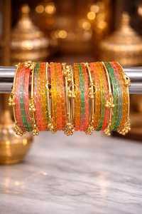 Trendy Gold Plated Pink Glass Kashmiri <b>Bangles</b> with Emerald Cut Pearl Wedding & Bridal Jewelry at Wholesale Price Ready to Ship - Product Image 4