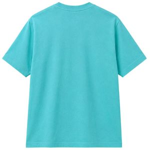 เสื้อยืดโอเวอร์ไซส์สีฟ้าเทอร์ควอยซ์สำหรับผู้ชาย แขนสั้น ผ้าฝ้าย คอกลม พิมพ์ลายกราฟิกที่อก สไตล์ลำลอง สตรีทแวร์ ทรงหลวม แฟชั่น - Product Image 2