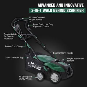 2-in-1 16 \ "Dethatcher scarificatore 15 Amp elettrico prato Dethatcher rimovibile 58QT sacco da giardino scarificatore aeratore manuale - Product Image 5