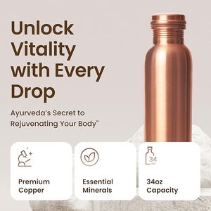 Pure Copper Water Bottle Ergonomic Curved Design Plain Matte Copper Vessel Leakproof Gym Sports Yoga <b>Drinkware</b> - Product Image 5