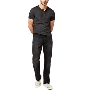 Jeans en denim noir sur mesure pour hommes, coupe droite, pour un style décontracté, streetwear, usage quotidien, mode moderne et marque privée - Product Image 4