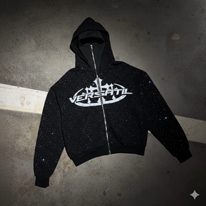 Sudadera con capucha de doble capa de tejido grueso para hombre, estilo streetwear personalizado, con cremallera, efecto vintage lavado, estampado DTG, felpa francesa y pedrería. - Product Image 5