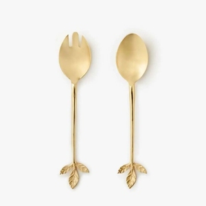 <b>Top</b> Quality Gold Hammered Stainless Steel Salad Servers <b>Set</b> Of 2 Polished Brass Finish Long Handle Cutlery For Kitchen Use - Product Image 5