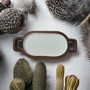 Bandeja Ovalada Decorativa Hecha a Mano con Esmalte Blanco y Madera de Mango, con Asa, para Servir, Decoración de Cocina, Exhibición de Alimentos, Artesanía India - Product Image 4