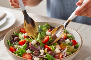 Ensemble de couverts modernes légers avec manche en métal blanc et tête en corne, 2 couverts faits à la main pour salade, cuisine, table et dîner - Product Image 6