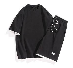 Men's Cotton Casual T-Shirt and Shorts <b>Set</b> Crew Neck Short Sleeve Two Piece Outfit Summer Breathable Letter Print Tracksuit - Product Image 2