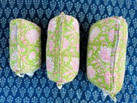 Tas Makeup Besar Multifungsi, Ringan, Tahan Air, Berbahan Katun Ramah Lingkungan Berkualitas Tinggi, Bermotif Cetak Blok, dengan Ritsleting