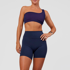 Soutien-gorge de sport côtelé asymétrique à une épaule pour femme, couleur unie, maintien moyen, respirant et sans coutures, idéal pour le yoga et l'entraînement - Product Image 5