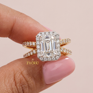 Sterling Silver Plated Lab Grown Radiant Cut Diamond Halo Engagement <b>Ring</b> <b>Split</b> Shank Pave Set Band Bridal Wedding Party High - Product Image 1