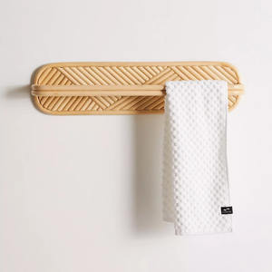 Natural rattan wall mount <b>towel</b> <b>holders</b> bathroom accessories hanger <b>holder</b> <b>rail</b> bar for <b>towels</b> - Product Image 1