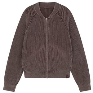 Chaqueta Bomber de Punto Acanalado Marrón Oscuro para Hombre, Chaqueta Bomber Casual con Cierre y Puños y Dobladillo Acanalados, Chaqueta de Moda - Product Image 1