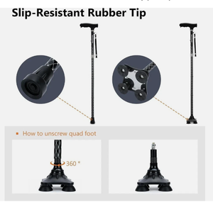 Canne de marche pliable réglable en alliage d'aluminium avec revêtement en poudre, embout rond à quatre branches et poignée en caoutchouc pour la marche en extérieur - Product Image 5