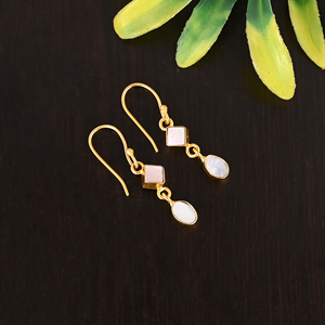 Elegant Gold Plated Sterling <b>Silver</b> <b>Drop</b> <b>Earrings</b> with Gemstone for Women - Product Image 2