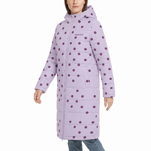 <b>Women's</b> Long Polka Dot <b>Belted</b> Puffer Jacket Hooded Quilted Cold <b>Coat</b> Sublimation Print Hot Padded Outdoor Fashion Outerwear Wear - Product Image 4