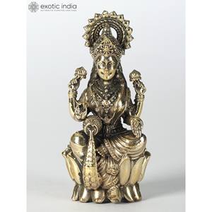 Pequeña escultura de latón de la diosa sentada Lakshmi Múltiples tamaños disponibles - Product Image 1