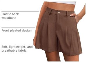 Shorts Bermuda en Lin Blanc Taille Haute, Tissu Plissé Lavé, Confortables, Motif Uni, Taille Élastique, Style Décontracté, 220g - Product Image 6