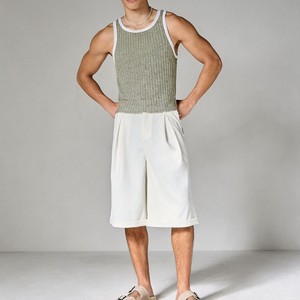 Hot Selling <b>Men</b> Ribbed Knitted Tank Top Solid Color O-Neck Casual Sleeveless Top Gray <b>White</b> Trim Breathable Knit <b>Vest</b> Tank Top - Product Image 5