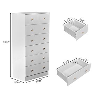 Commode 5+2 tiroirs avec poignées dorées mates, finition mate blanche, panneaux de particules, placage mélaminé, 66*40*131cm - Product Image 2