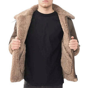Men's Thick Sheepskin Lamb <b>Fur</b> Shearling Leather Shearing Waterproof Hooded Jacket <b>Fur</b> Lining Heated Winter Men Shearling Jacket - Product Image 6