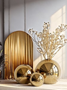 Modern Brass Tabletop <b>Vase</b> Set Gold Metal Flower Holder <b>Decorative</b> <b>Vase</b> for Wedding Home Decor - Product Image 2