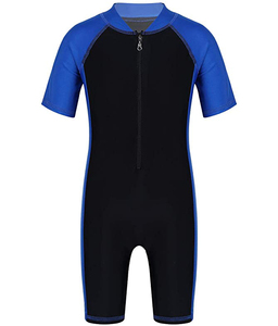 Unisex Kids Swimsuit Zippered Shorty Wetsuit with Short Sleeves Bathing Suit with Front Logo for Girls and <b>Boys</b> Haus Industries - Product Image 3