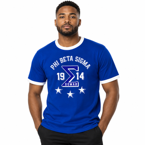 Camiseta Gráfica Phi Beta Sigma con Estampado de Letras Griegas, Diseño Herencia 1914, Manga Corta, Cuello Redondo, para Usar en el Campus - Product Image 1