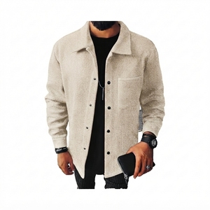 Chemise-veste en laine grise pour homme, col rabattu, boutons sur le devant, couleur unie, vêtement d'automne, coupe classique - Product Image 5
