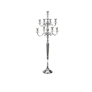 Traditional Silver Metal 5-Arm <b>Candelabra</b>, Elegant Aluminum Candlestick Holder Centerpiece For Wedding And Formal Dinner Party - Product Image 4