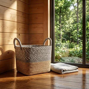 Natural Fiber Storage Basket Foldable Woven <b>Bin</b> Handmade Collapsible Hamper Balinese Artisan Three Tone Organizer Boho Home - Product Image 4