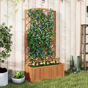 Wooden Raised Bed for Garden with Lattice Trellis Outdoor <b>Planter</b> <b>Box</b> for Vegetables and Flowers Garden Trellis for Balcony - Product Image 6