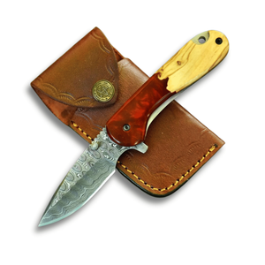 Navaja de Bolsillo Plegable de Acero de Damasco Hecha a Mano Personalizada OEM de Alta Calidad 58HRC con Mango de Madera de Resina y 3 Años de Garantía Pasha Enterprises - Product Image 1