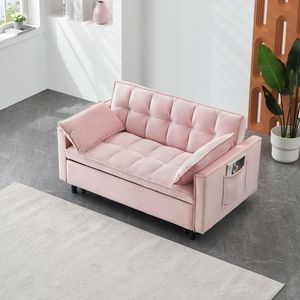 Divano Letto Moderno in Velluto con Funzione Estraibile, Divanetto Casual con Cuscini e Tasche per Arredamento Soggiorno, Set da 3 Pezzi - Product Image 3