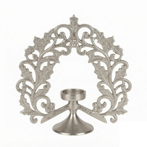 Wholesale <b>Silver</b> Metal Christmas Candle Holder Antique Pewter Leaf <b>Candlestick</b> Stand for Holiday Dining Table Wedding Decor - Product Image 1