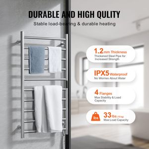 Scaldasalviette da Parete a 10 Barre, Impermeabile IPX5, con Display LED e Timer, Finitura Spazzolata per Bagno - Product Image 4