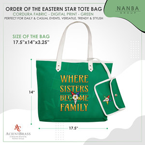 Sacs fourre-tout maçonniques OES Sisters Become Family Order Eastern Star, imperméables, avec fermeture éclair, broderie verte, motif étoile orientale - Product Image 6