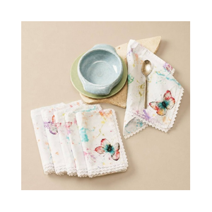 Serviette en coton à imprimé papillon coloré, bordure en dentelle, 40x40cm, 180 GSM, idéale pour les mariages, les dîners et la vente en gros. - Product Image 6