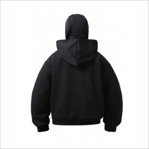 Sweat à capuche court et ample pour homme, avec logo brodé personnalisé en strass sur le devant, en coton, style streetwear vintage, zippé, écoresponsable, grandes tailles, OEM ODM - Product Image 2