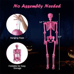 Squelette d'Halloween rose intégré de 5,5 pieds, ambiance ludique et effrayante pour fêtes/jardins, aucun assemblage nécessaire avec corde de suspension - Product Image 5