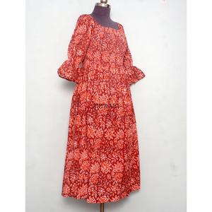 Summer Maxi Dress <b>bell</b> Sleeves Multi Color Cotton Belt Modest Vibe square Neck Digital Printed Sweet Natural waist dress - Product Image 4