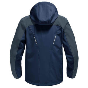 Chaqueta Softshell con Capucha para Hombre, Forrada de Felpa, Cortavientos, Cierre de Cremallera Frontal, Decoración de Cristal, Estilo Casual para Otoño, Color Azul - Product Image 3