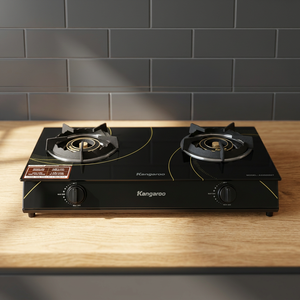 Table de cuisson à gaz 2 brûleurs Kangaroo HGlass Surface à allumage électronique, double cuisinière domestique, classe énergétique, facile à nettoyer - Product Image 1