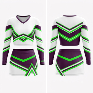 Cheerleading Uniform Set <b>White</b> Navy Gold <b>Long</b> Sleeve <b>Skirt</b> Kit Children Sublimation Print Liner Custom Team Name Number - Product Image 1